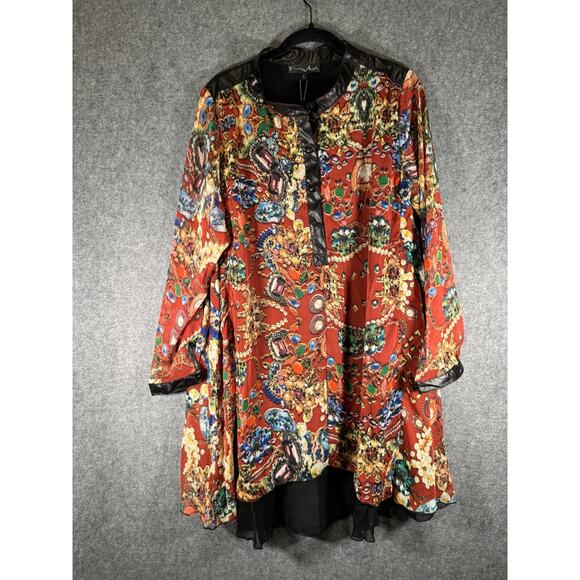 Pretty Angel Tunic Women L Long Sleeve Red Silk Blend Artsy Art To wear eclectic - Picture 1 of 8
